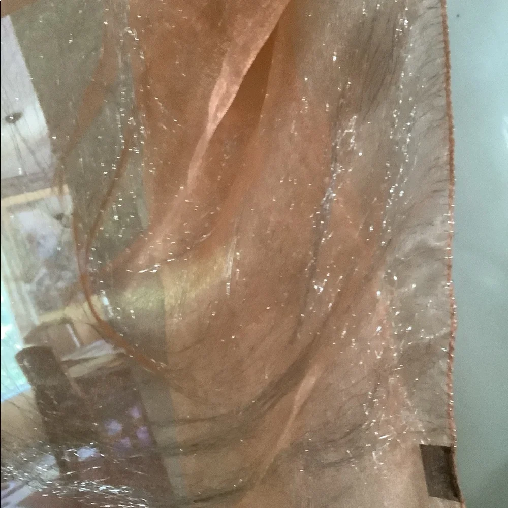 Scarf silk look silver sparkles versatile peach can be worn many ways. 72”x20”